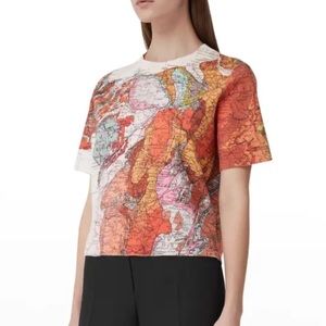 2023 Burberry Primrose Cotton Cashmere Map Print Sweater Cropped NWT